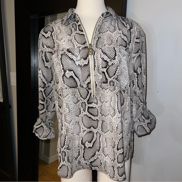 Michael Kors Snakeskin Print Zip-Front Long Sleeve Blouse – Size Medium - Picture 6 of 11
